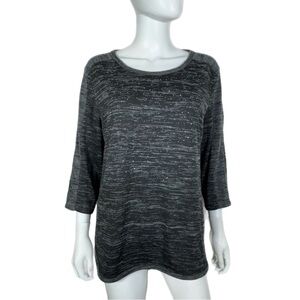 Rebecca Malone Variegated Knit Rhinestone 3/4 Sleeve Top